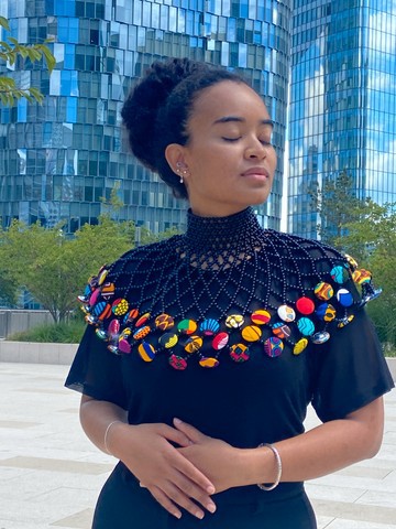 “Queen Amina” bead &amp; wax cape necklace