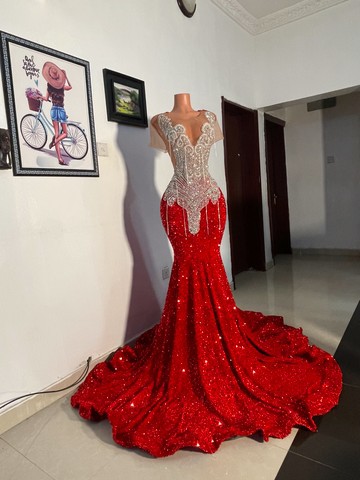 Hot red pepper blings sequin prom dress