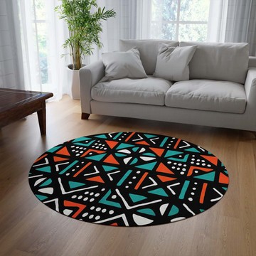 Colorful Round Rug African Mudcloth Carpet (LARGER SIZES AVAILABLE)