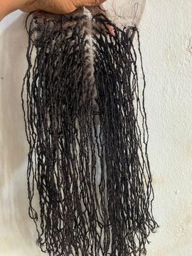 Human Hair Sister Locs Lace Topper, Colour 1b Sisterlocs wig, Skinny dreadlocks