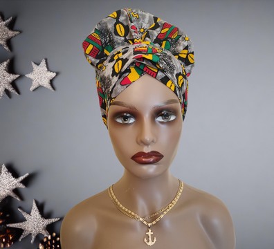 Nightcap and turban set in wax fabric