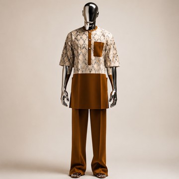 Men's Rust Brown &amp; Snake Print Senator Wear – 2-Piece Short Sleeve Native Outfit