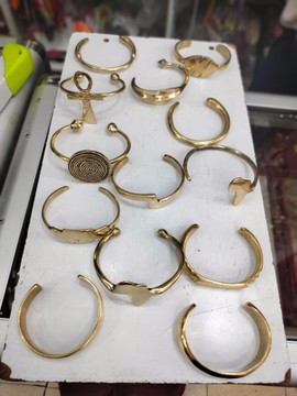 Wholesale set of 12 Adjustable size brass bracelets, unisex bracelets, Ankh bracelets