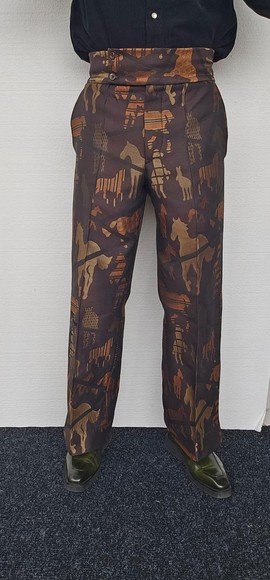 Men's Bronze Horse Print Trousers, High Waisted Jacquard Statement Pants