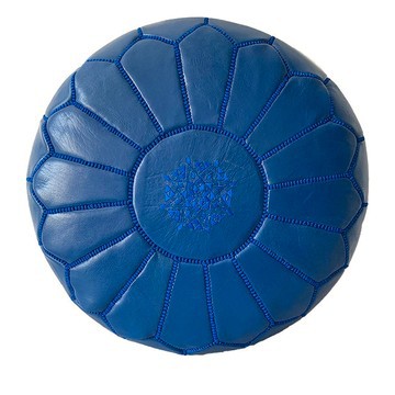 Pouf en vrai cuir naturel Bleu pour salon