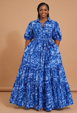 Ocean Blue Tiered Adire Shirt Dress for Weekend Brunch|Art Exhibitions|Casual fit