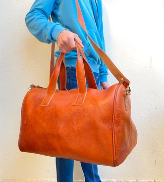 Sac à voyage fait à la main en cuir véritable avec compartiment à chaussures - Grand sac de week-end