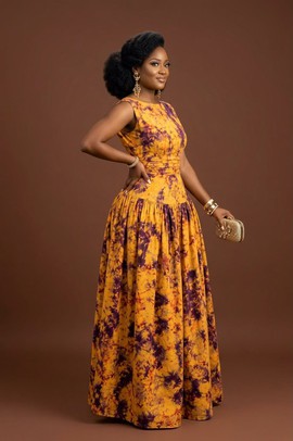Orange and black long gown two tone dress