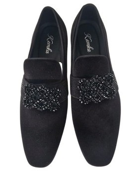 Black Velvet Loafers with Beaded Band