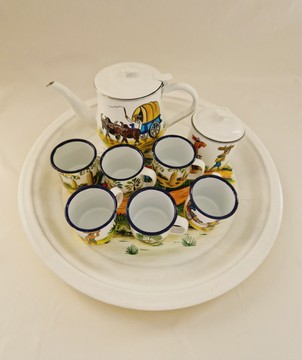 "TONTOLO" Plateau + Sucrier + Cafetière/théière 1 L + 6 tasses/ Madagascar