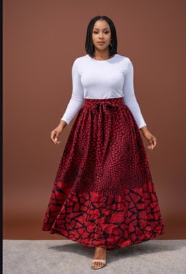 Chic Red Printed Maxi Skirt