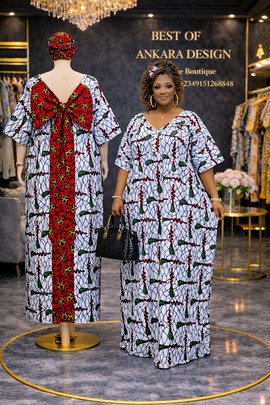 Elegant Ankara Maxi Dress with Bow Back Detail – African Print Long Dress