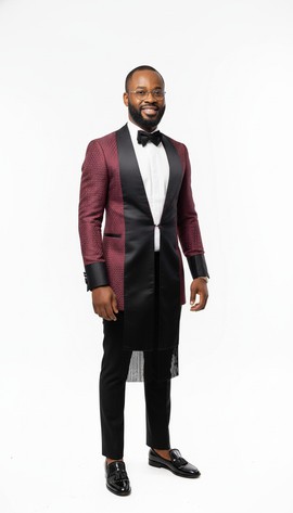 Satin-Scarf Damask Tuxedo Ensemble