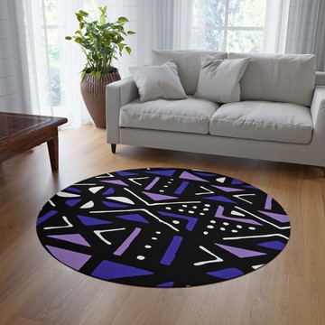 Bogolan Area Round Rug Ethnic Circle Carpet Purple (LARGER SIZES AVAILABLE)