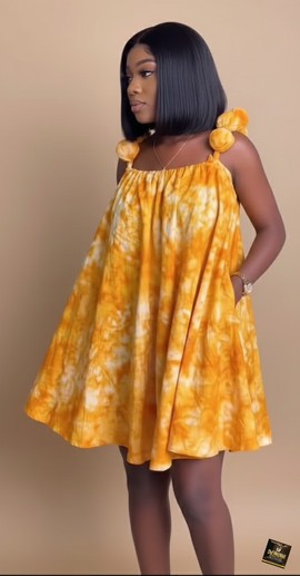 Robe midi Adire au safran doré