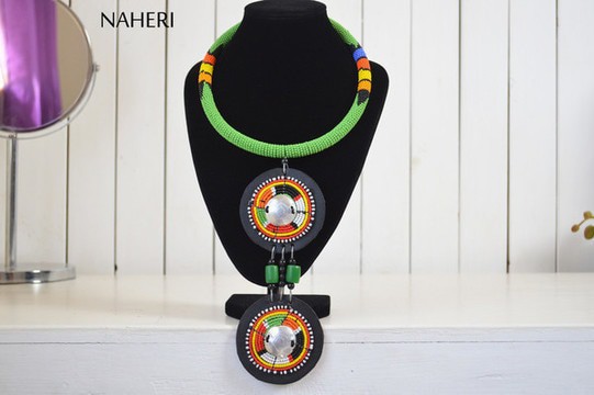 African beaded zulu necklace tiered pendant tribal handmade jewelry