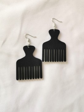 Black comb wooden earrings