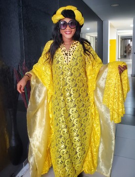 African Woman Luxury Embellished Lace Boubou with Turban for Weddings/Special occasions