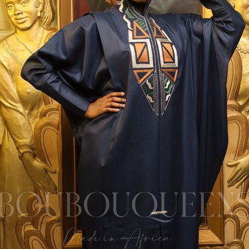 Navy Blue Kolokan Boubou — With Scarf