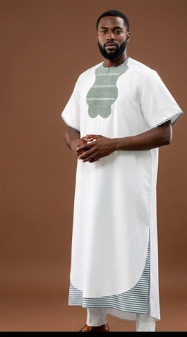 Men's Yoruba Traditional Ensemble White &amp; Sage Green