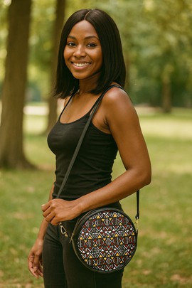 African Bags Design Round Sling Mud Cloth Print