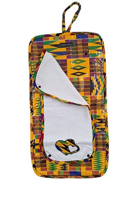 Foldable Changing Mat in Wax Kente Blue, Yellow and Red
