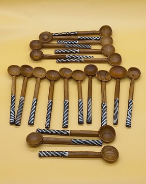 20 Wooden Spoon Set, Handmade African Spoons, Carved Wood Serving Utensils