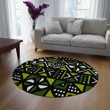 Mudcloth Area Round Rugs Native Carpet Green (LARGER SIZES AVAILABLE)