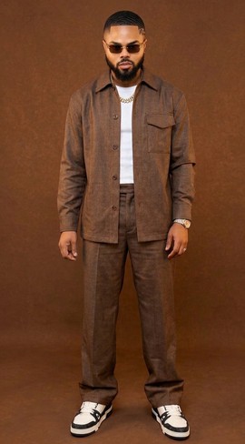 Brown Linen Shirt Jacket &amp; Trousers Set