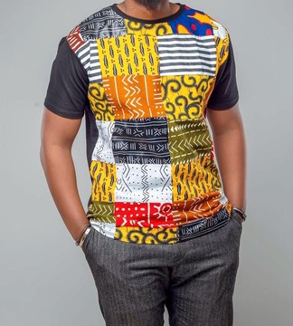 Beautiful cotton and wax "patchwork" t-shirt