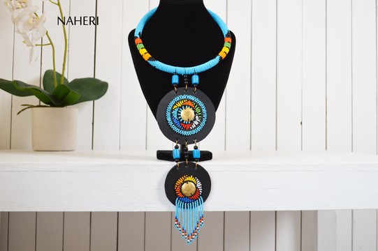 African beaded zulu necklace tiered pendant tribal handmade jewelry
