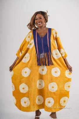 Erin Adire Kaftan Bubu| Yellow and White Adire