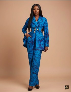Ensemble Tailleur Wax Bleu Floral SoaArtShop - Taille L (40), Neuf Avec étiquettes