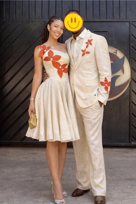 Couple/Ensemble brodées costumes 2 pièces Homme + 1 Robe femme/ BRODERIE MALAGASY/Madagascar