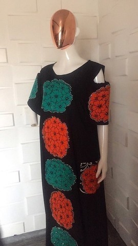 Cold Shoulder Ankara Embroidered Kaftan