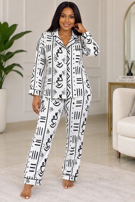 Tribal Mudcloth Pattern Women's Satin Pajama Set | Mudcloth Sleepwear | Bynelo