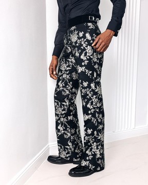 A trumpet cut, floral jacquard, high waist, Gurkha pant
