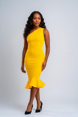 Yellow One Shoulder Bandage Dress “Kimora”