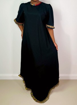 Black Dashiki Detail Maxi Ruffle Sleeve Dress