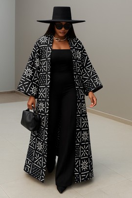 kimono long en wax africain bogolan