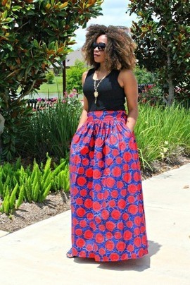 Olamide  AFRICAN PRINT ANKARA MAXI SKIRT - Blue/Pink