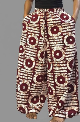 Maroon Batik High-Waist Wide-Leg Lounge Trousers