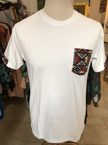 White mixed "Bogolan" pocket t-shirt