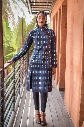 Amani coat (hand-dyed indigo fabric)
