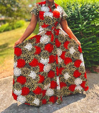Vibrant Red and White Cotton Multicolor Floral Maxi Dress