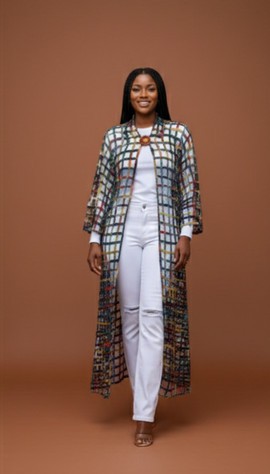 Chic Sheer Kimono Coat with Bold Pattern