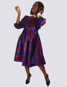 flared dress in printed bazin