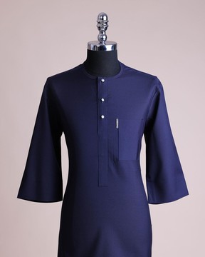 A Midnight Blue, front flap with clear view Swarovski button, 3/4 sleeve Kaftan