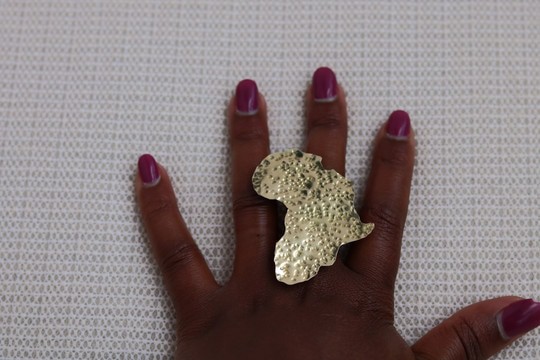 African Map Brass Statement Ring – Handmade Africa Continent Jewelry | Adjustable Gold Ring
