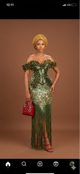 Olive and Forest Green Fringed Corset Gown